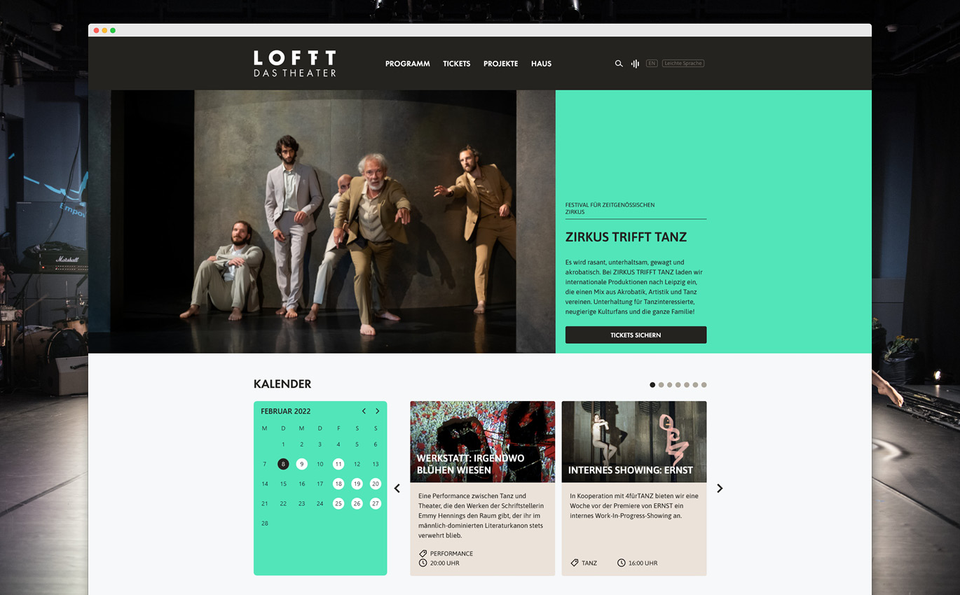 Screenshot des neuen Screendesigns von LOFFT Das Theater